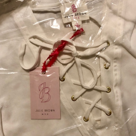 NWT - Julie Brown Lace-up V Neck Peplum Top - Picture 2 of 3